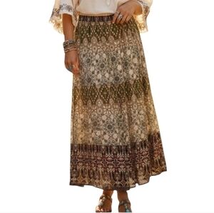 Notations Vintage 90s Boho Broomstick Maxi Skirt PL Green Paisley Beaded